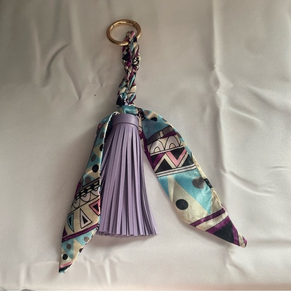 Source Unknown Accessories - Classic Satin Scarf Tassel Faux Leather Key Chain Pendant Bag Charm Twilly